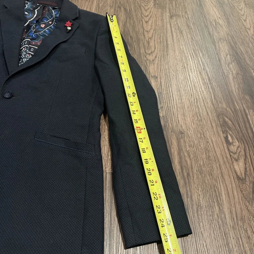 Ted Baker London Linen Herringbone Jacket Size 3 Navy Gray 2 Button Blazer